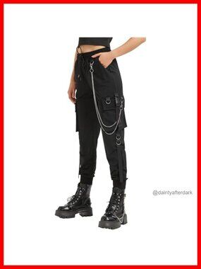 Women's Wide Leg Cargo Pants Loose Streetwear with Chain